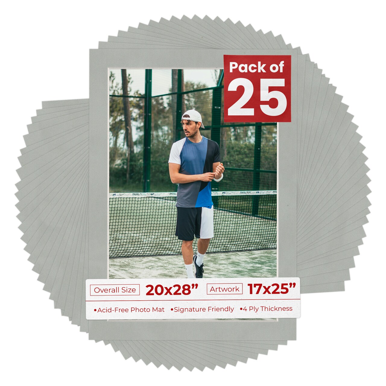 Light Grey Suede Mat Board for 20x28 Frames - Fits 17x25 Photos